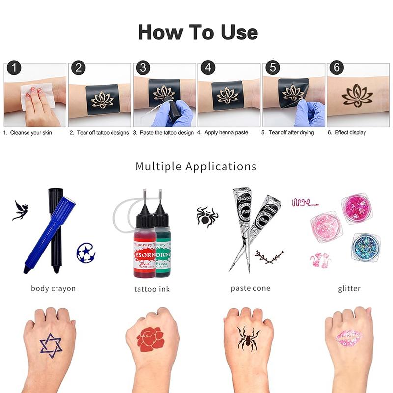 Temporary Tattoo Stencil Set with Butterfly Flower Letter Patterns, Includes 10 Bottles of Temporary Tattoo Juice, Multi-Pack, Temporary Tattoo Kit Temporary Tattoo Stencil Set with Butterfly Flower Letter Patterns, Includes 10 Bottles of Temporary Tattoo Juice, Multi-Pack, Temporary Tattoo Kit