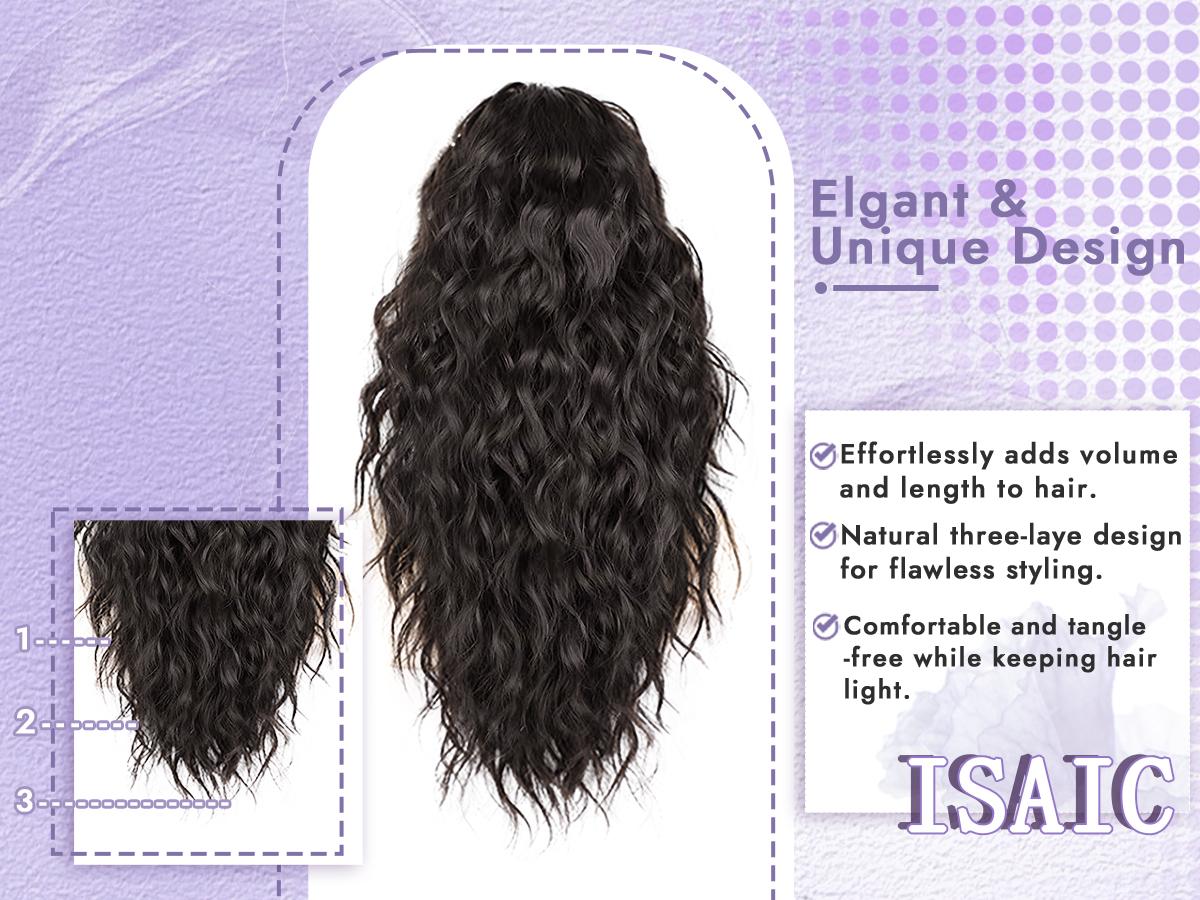 Isaic Hair 18 Inch Clip In Ponytail, Ponytail Extensions, Short Ponytail Women's Artificial Wig, Natural Fluffy Hair Volume for Daily Outing Wear