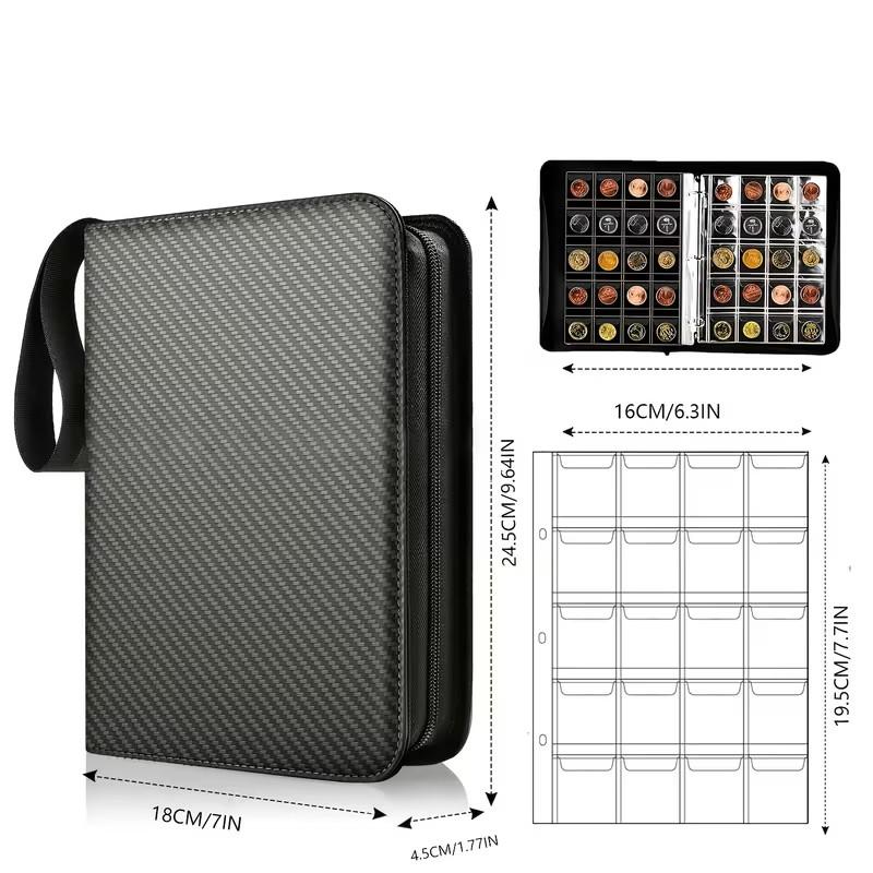 Zippered PU Coin Collector Book, 200 Coins Holder, 10 Pockets Per Page, Portable Coin Storage Album for Display & Protection, Organiser, Organizer
