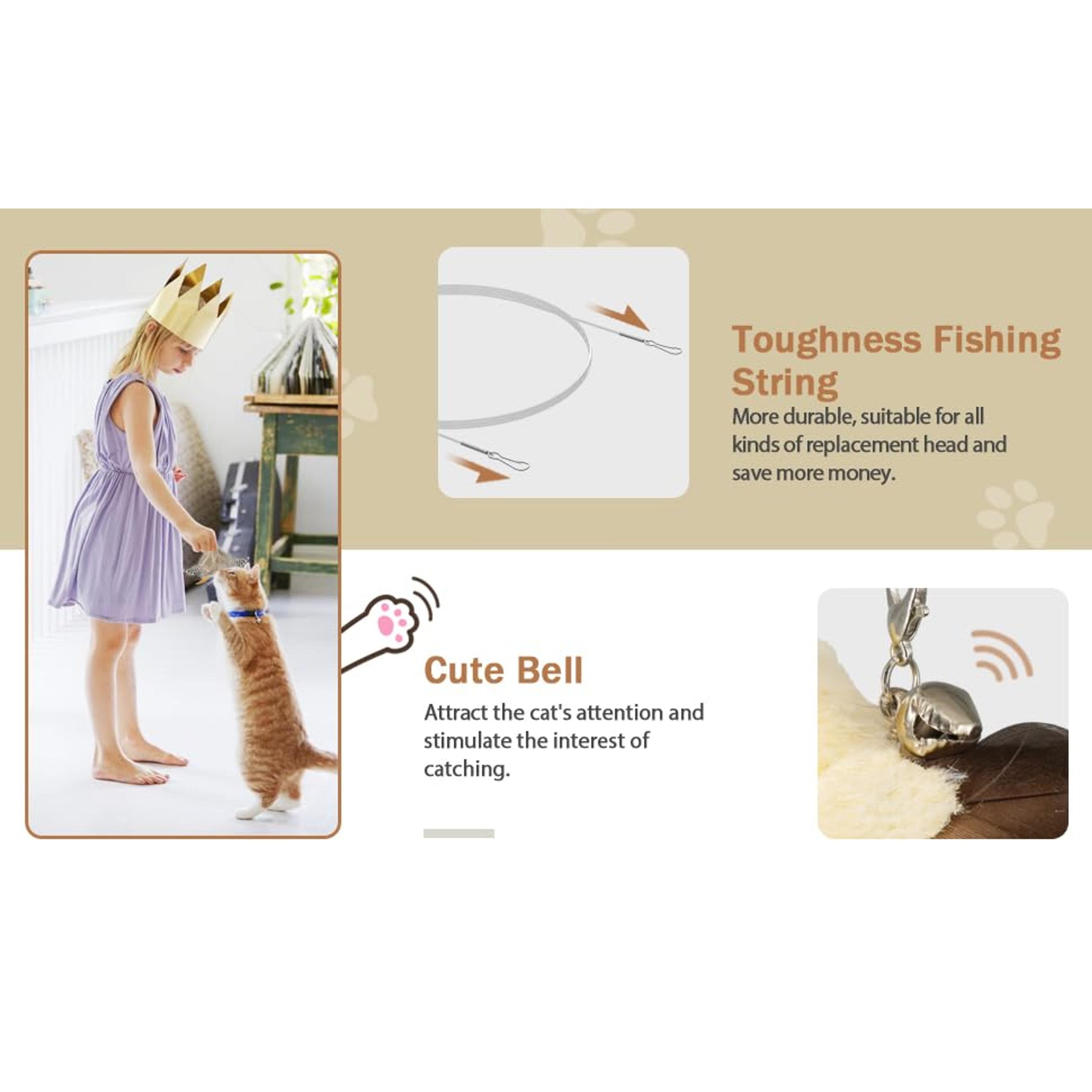 Cat Teaser Wand Toys, Interactive Bird Toys for Indoor Kittens, 42.15’’ Long Cat Fishing Pole Toys, 2Pcs Wires and 5Pcs Natural Refills, Sustainable Wooden Handles, Exercising, Playing Cat Teaser Wand Toys, Interactive Bird Toys for Indoor Kittens, 42.15’’ Long Cat Fishing Pole Toys, 2Pcs Wires and 5Pcs Natural Refills, Sustainable Wooden Handles, Exercising, Playing