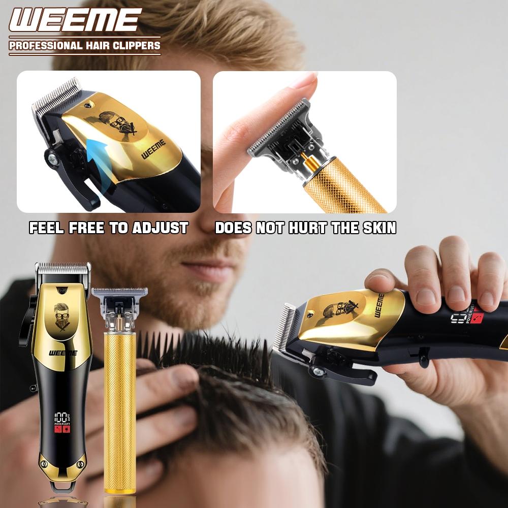 Professional Men's Hair Clipper Set, Cordless Clipper, USB Rechargeable Electric Shaver, Includes T-Blade Trimmer, 8 Guide Combs, Cleaning Brush & Cable