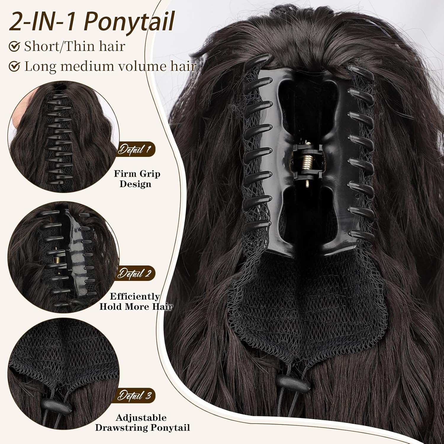 Summervibes Ponytail Extension Claw 30 Inch Curly Pony Tail Clip in Claw Hair Extensions Fluffy Natural Looking Synthetic Hairpiece for Women