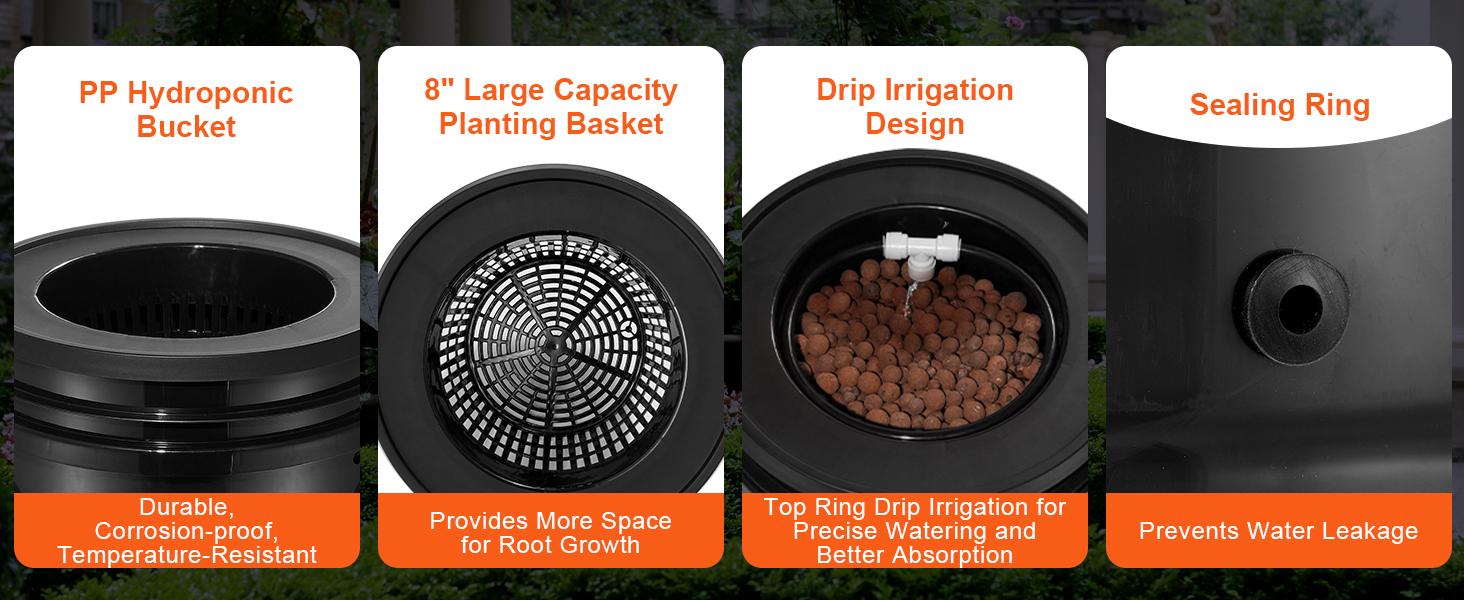 VEVOR DWC Hydroponics Grow System, Hydroponic Growing System with Top Drip Kit, Deep Water Culture 5-Gallon 2 Buckets, with Air Pump, Air Stones and Water Level Device for Leafy Vegetables