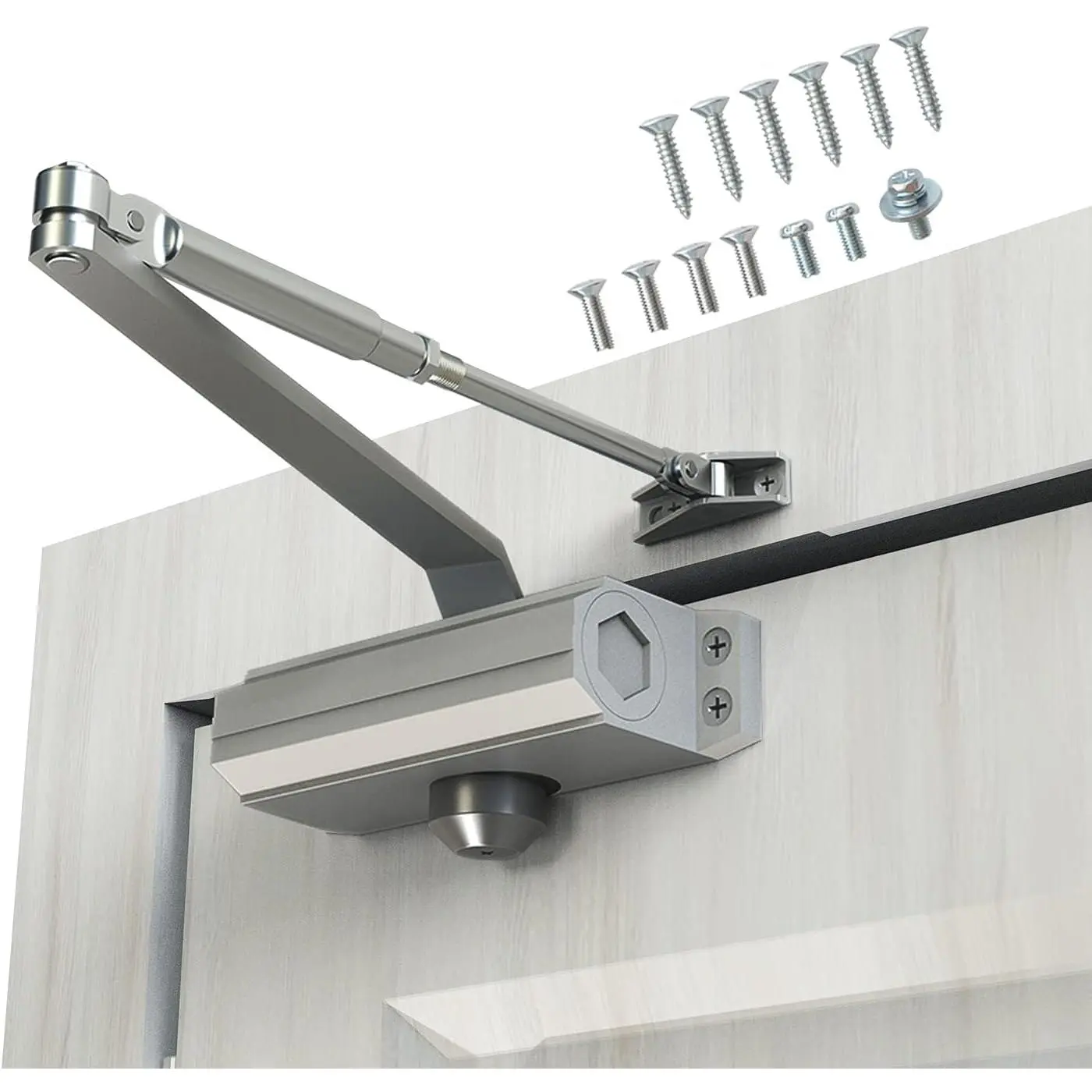 Automatic Door Closer Heavy Duty Fire Prevention Spring Hydraulic  Alloy Surface Mounted Residential Commercial Grade Door Closer Adjustable Speed Door Weights 55-99 Lbs Size1-