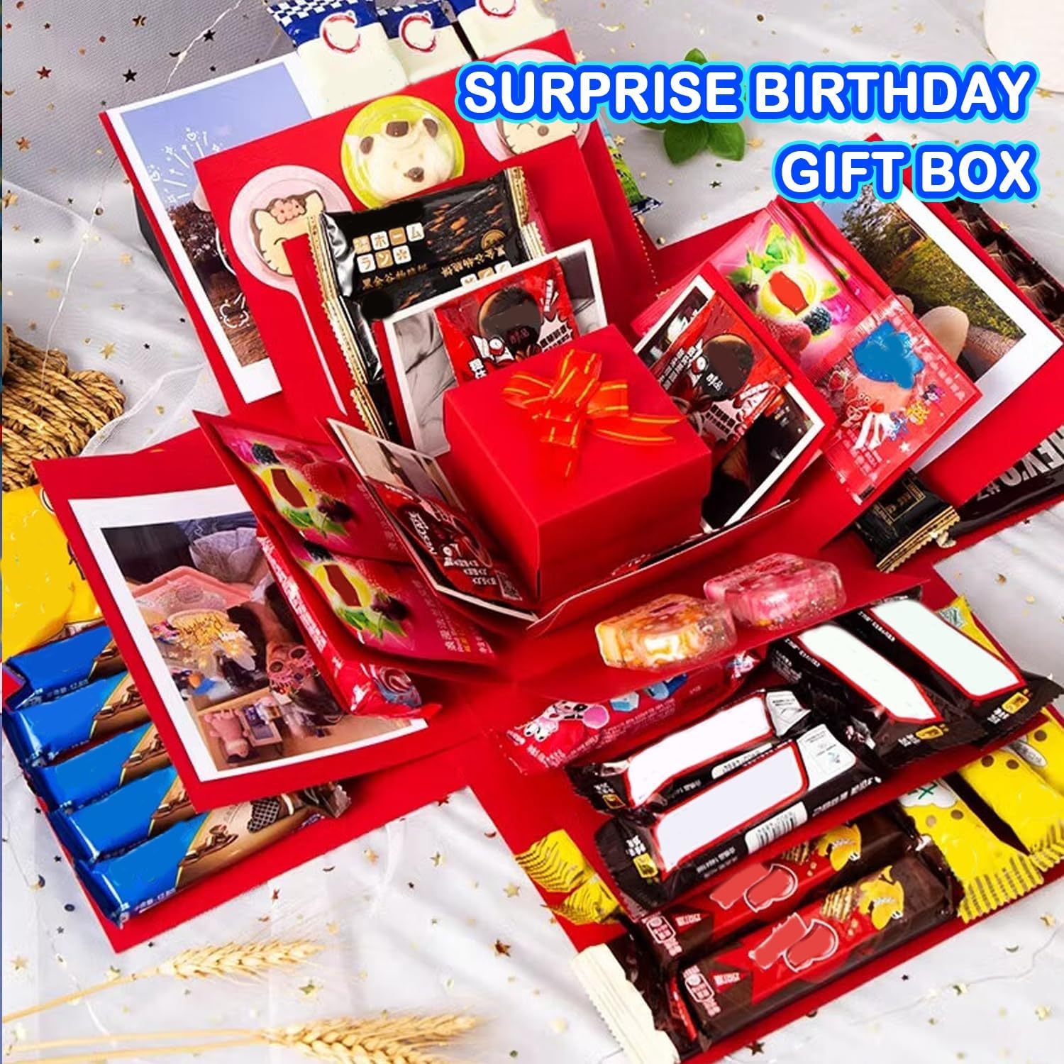5-Layer creative explosion  box,  wrap box. Creating a 5-Layer of various gifts by yourself. An ideal, mysterious self-made  for birthday, Christmas and anniversaries. (Red, Square)