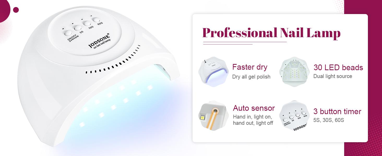 JODSONE 36 PCS Gel Nail Polish Starter Kit UV Light and Dark Series Gel Nail Set No Wipe Base Matte and Glossy Top Coat All Kinds of Manicure Tools