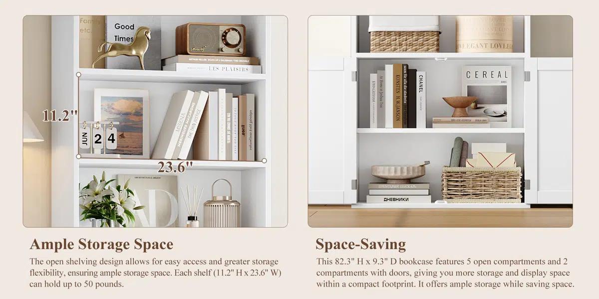 82" Tall Bookshelf And Bookcase, 7-Tier Floor Standing Bookcase For Home Office, Living Room