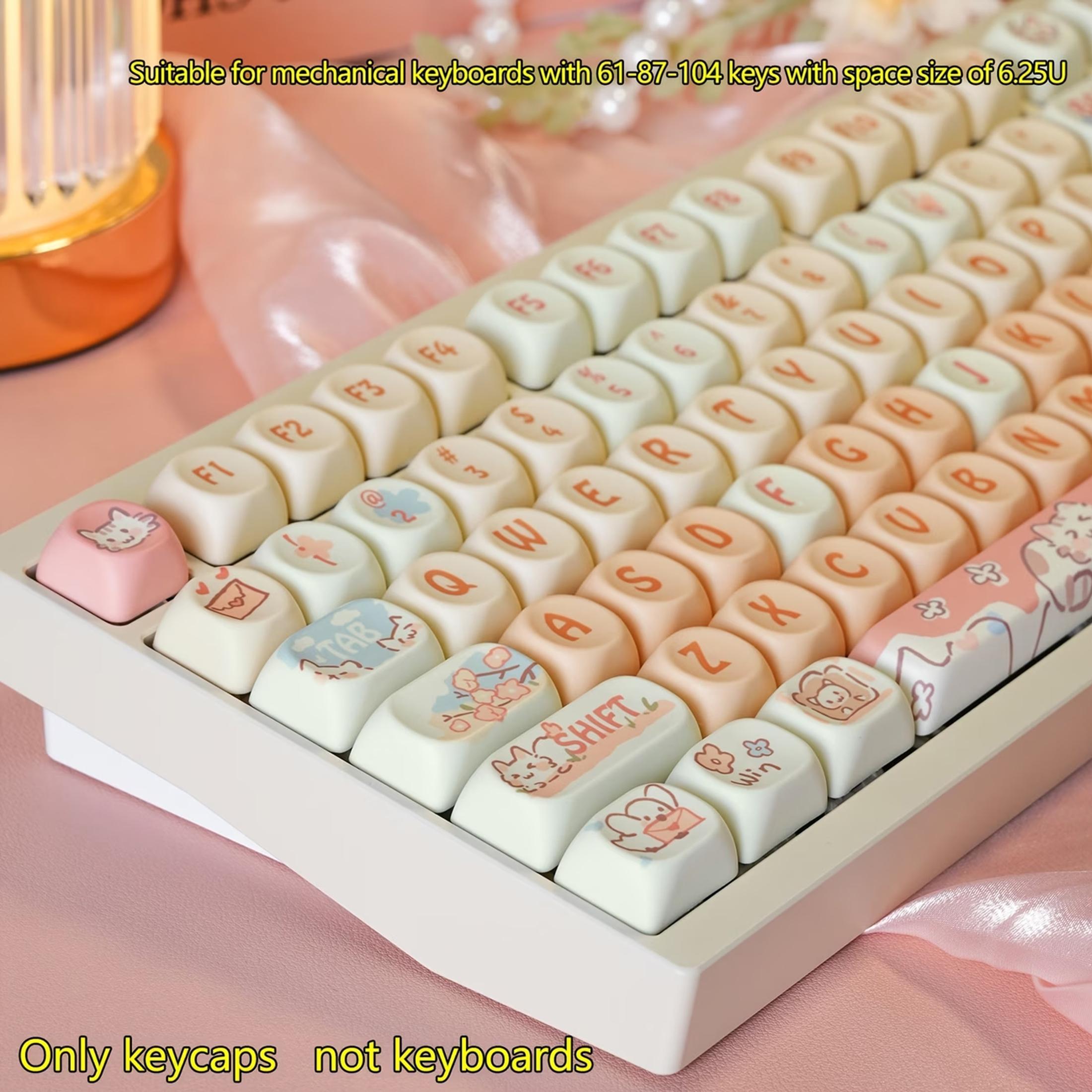 after shipment132-Key Strawberry & Cat Keycaps Compatible for MX Switch - PBT Mechanical Keyboard Keys with Cute Kawaii Girl Style, MOA Height Spherical Caps, Space (6.25U) - for gaming, Office, Gift for Women & Key Compatibility