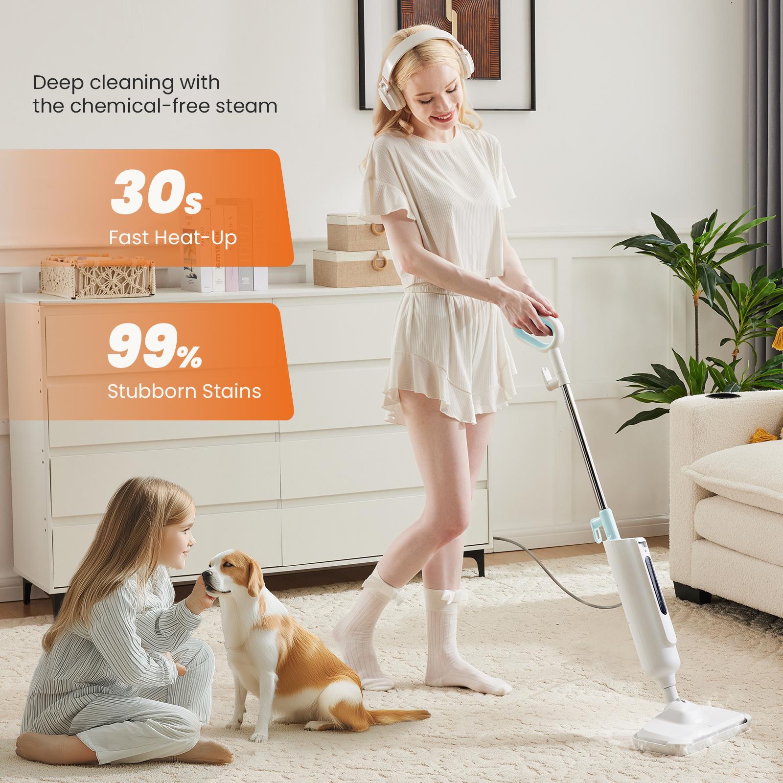 Steam Mop for Floor Cleaning, Lightweight Steamer for Hardwood, Tile, Laminate, Carpet, 30s Heat-Up, 2 Washable Pads, 11.2oz Water Tank