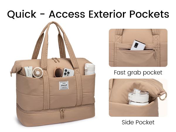 LOVEVOOK Travel Duffle Bag for Women, 3Pcs Puffer Large Weekender Overnight Bag with Shoe Compartment, Water Resistant Gym Duffel Bag, Carry on Bag for Hospital Delivery with Toiletry Organizer TikTokShopStockUp