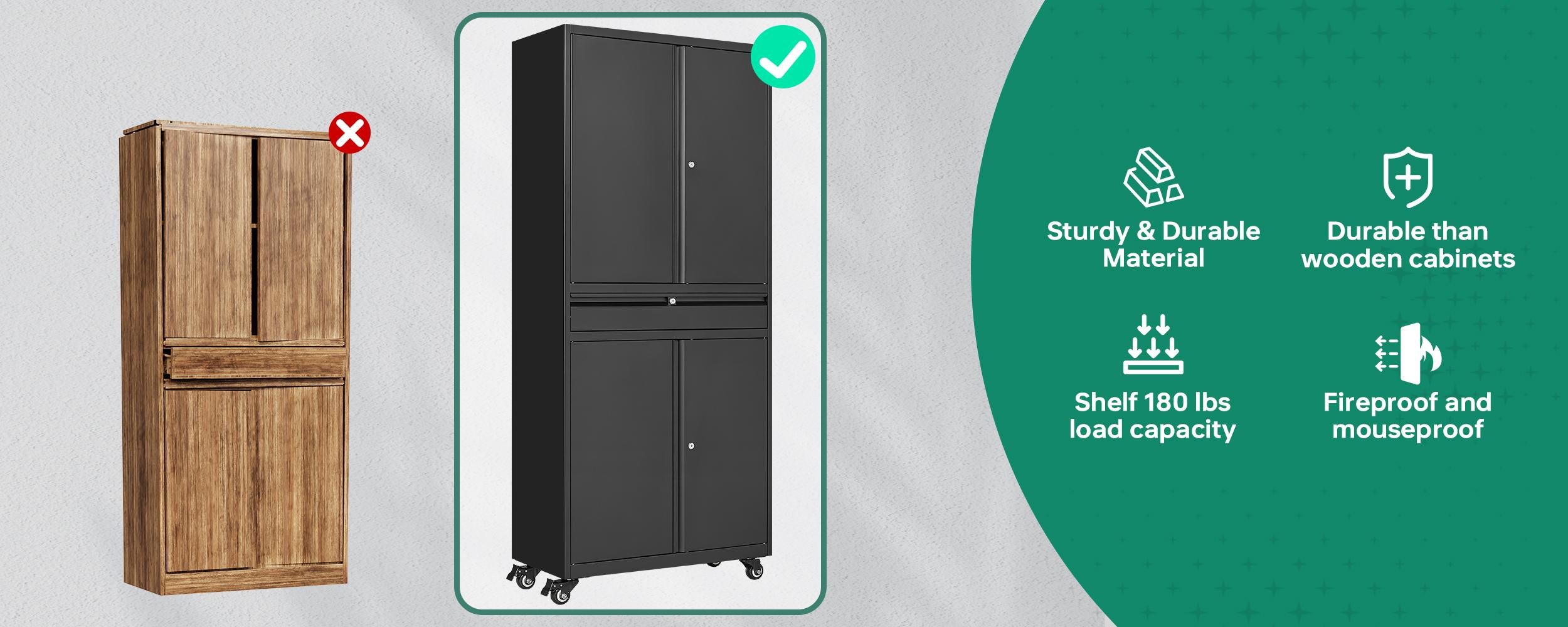 Yizosh Metal Garage Storage Cabinets with Drawer, 4 Doors Tool Storage Cabinet with 2 Adjustable Shelves, 72"-Rolling Steel Locking Cabinet for Garage Utility Room Home Office (White, 4 Wheel-72 H) Yizosh Metal Garage Storage Cabinets with Drawer, 4 Doors Tool Storage Cabinet with 2 Adjustable Shelves, 72"-Rolling Steel Locking Cabinet for Garage Utility Room Home Office (White, 4 Wheel-72 H)