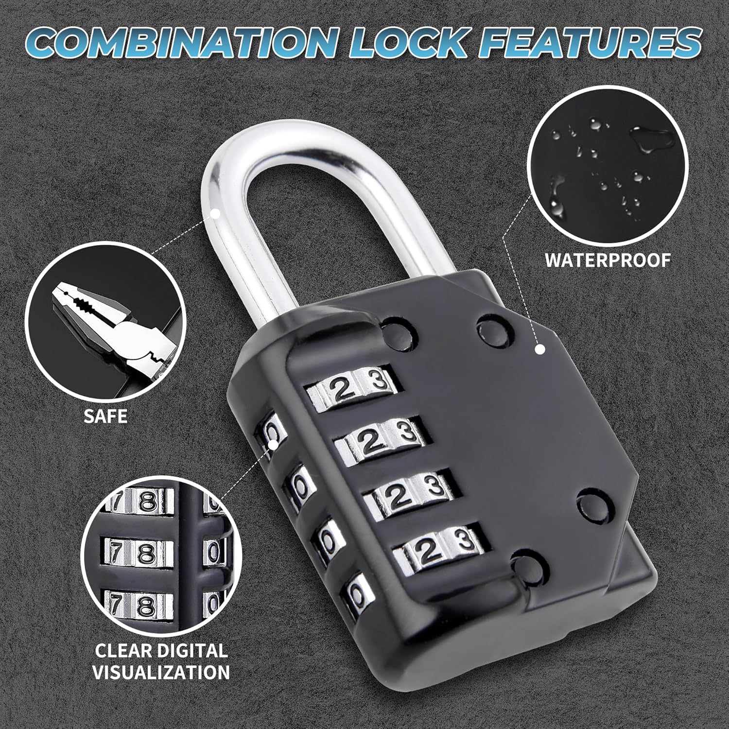 1Pc Resettable Combination Padlock, Security Lock: 4-Digit Keyless Code System with Weatherproof Construction, Perfect for Lockers, Storage Units, Toolboxes & Industrial Cabinets, Designed for Gym-Goers