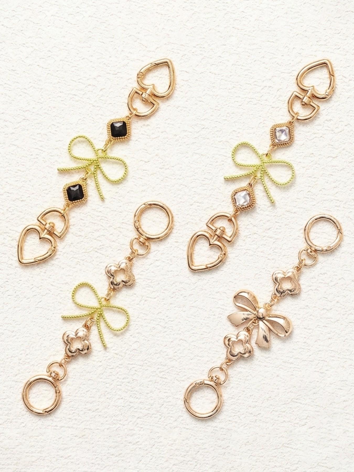 1PC Elegant Bow Flower Bag Chain Extender, Luxury Heart Clasp Handbag Charm, Aesthetic Rhinestone Keychain Accessory, Perfect Birthday Christmas Valentine's Day Gift for Women Girls, Trendy Bag Decor for Tote Backpack