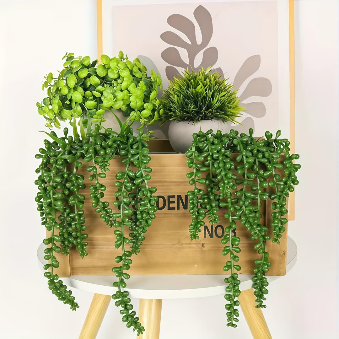 4/6 Pack 25.6 Inch Faux String of Pearls, Realistic Green Hanging Plant, Love Tears Succulent for Indoor Home Decor, Wedding, Holiday & Year-Round Decoration