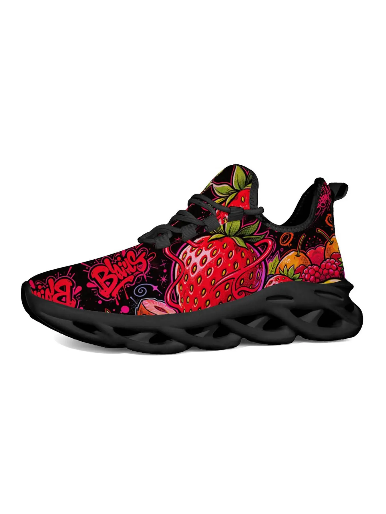 Graffiti Strawberry Trendy Women's Casual Sneakers, Street Hip-Hop Style, Bold Print, Block, Classic Versatile, Summer Essential