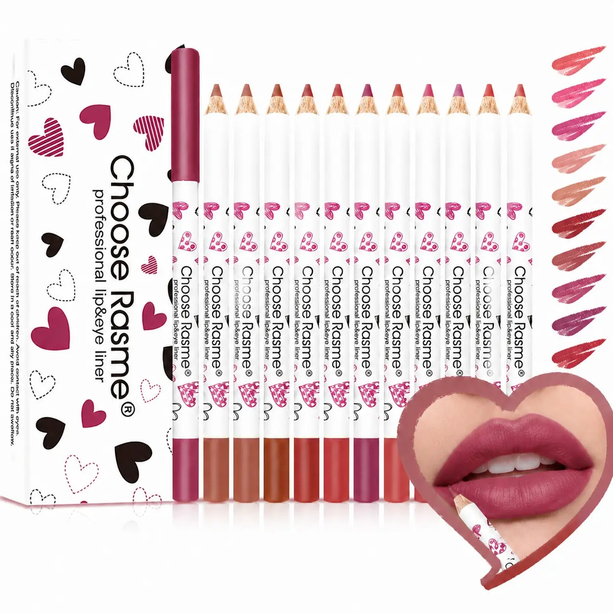 {CHOOSE RASME }Long Lasting Lip Liner Set, 12pcs/set Matte Lip Pencil, Easy Coloring Lipstick Pen, Suitable for All Occasions Lip Makeup, Girls and Women Makeup Accessories