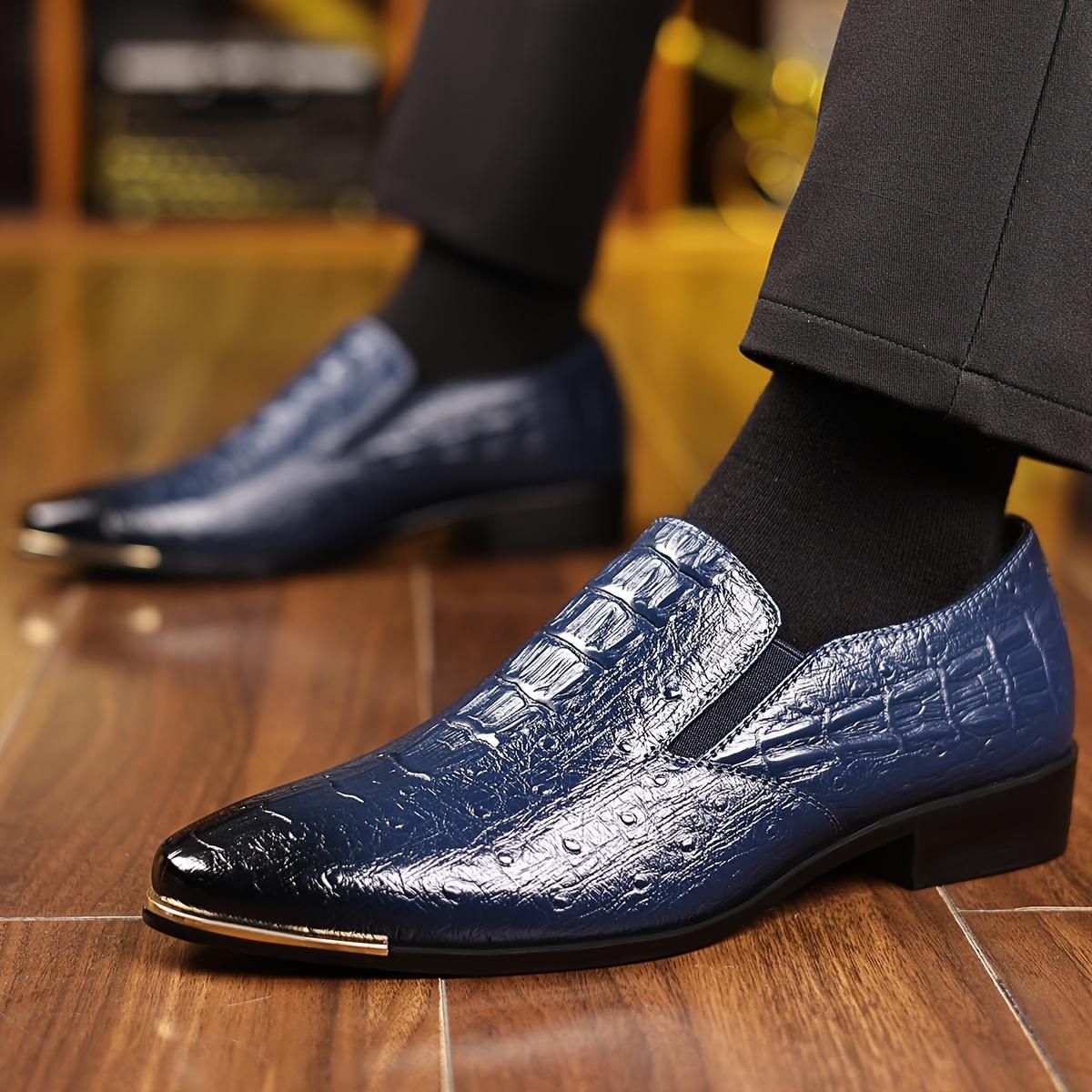 Men's Crocodile Pattern Pointed Toe Dress Shoes British Style Business Formal Footwear For Wedding Party