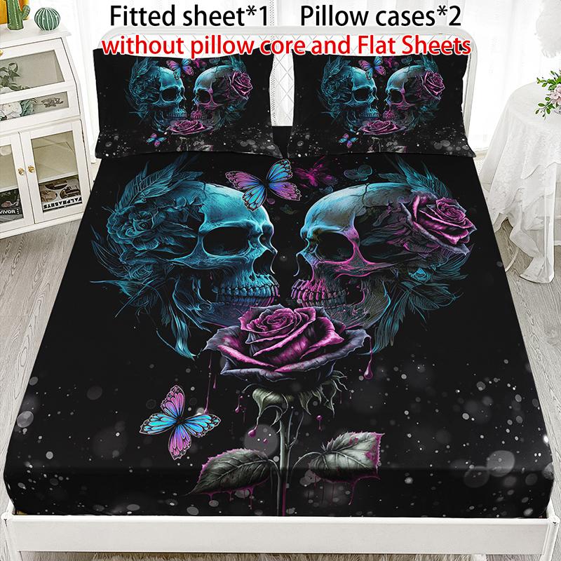 [Spring Glow Up] 3-piece multi-pattern fitted sheet set (fitted sheet*1 +Pillow cases*2),deep pocket 15 inches machine washable,low allergenic,high quality mattress protector for bedrooms,dorm rooms,HD printed all-season room decoration Reversible