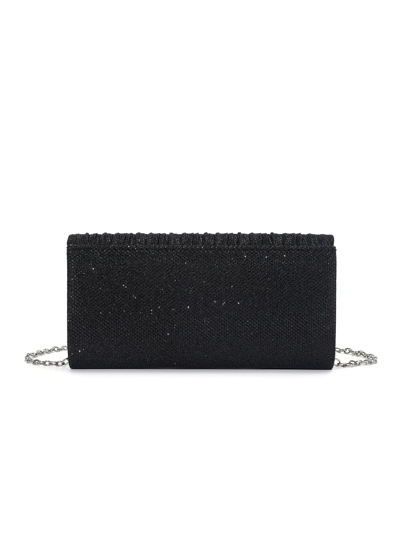 Rhinestone Decor Pleated Clutch Bag, Elegant Handbag for Party and Events, Fashionable Shoulder Crossbody Chain Bag, 1pc