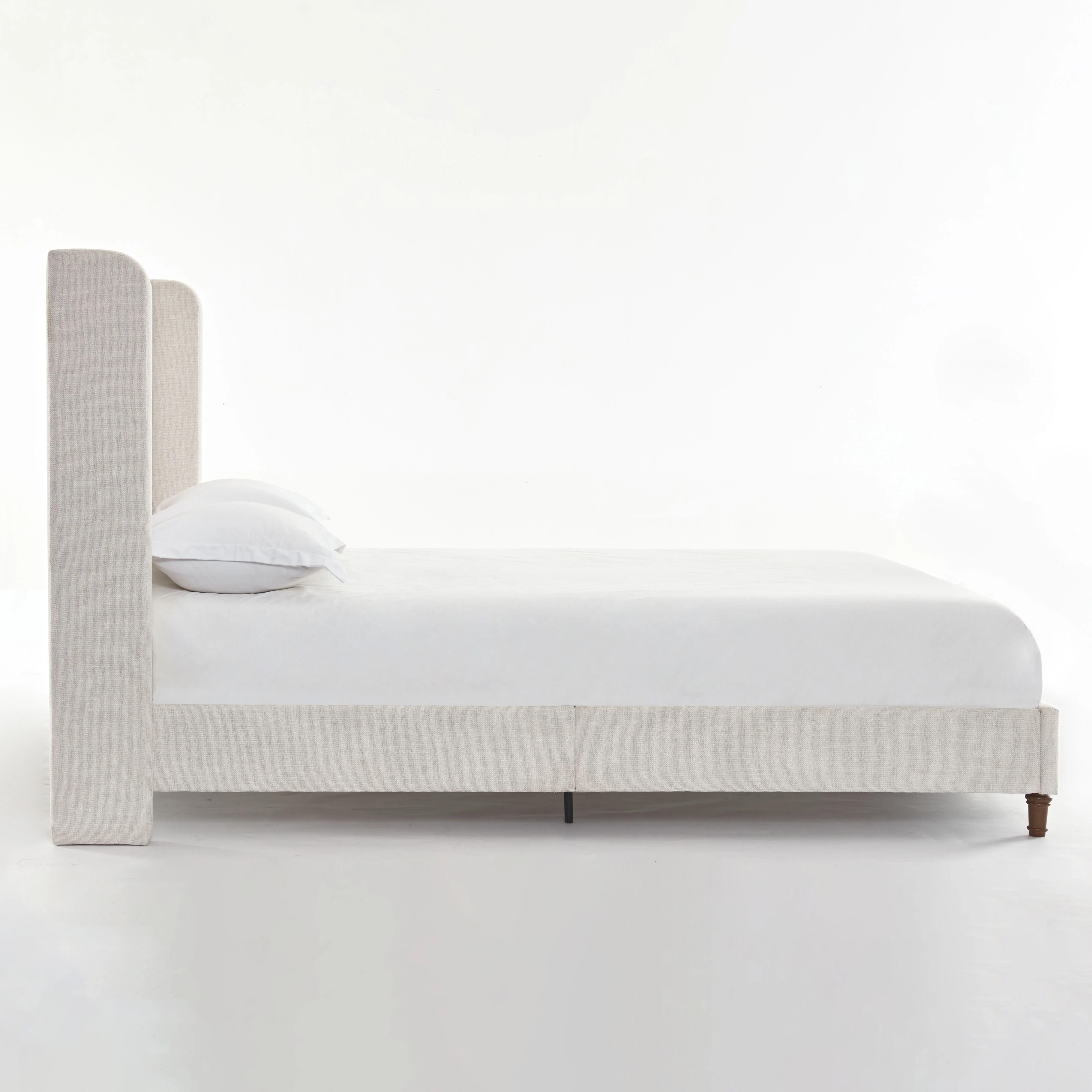 King Size Adjustable Upholstered Woven Fabric Metal Bed Frame with Framed 54" Tall Curved Wings Headboard - Minimalist Decluttering Design, Silent Structure, Durable Build, No Box Spring Needed, Assembly Required, No Fire Safety Label for Modern Bedroom,, King Size Adjustable Upholstered Woven Fabric Metal Bed Frame with Framed 54" Tall Curved Wings Headboard - Minimalist Decluttering Design, Silent Structure, Durable Build, No Box Spring Needed, Assembly Required, No Fire Safety Label for Modern Bedroom,,