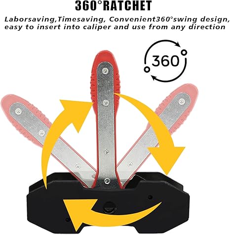 Brake Caliper Press Tool 360 Degree Swing Ratchet Expander Wrench Car Wheel Piston Spreader with Extra 2PCS Caliper Hanger Hooks Single Twin Quad Sextuplet Piston Disc Brake Caliper