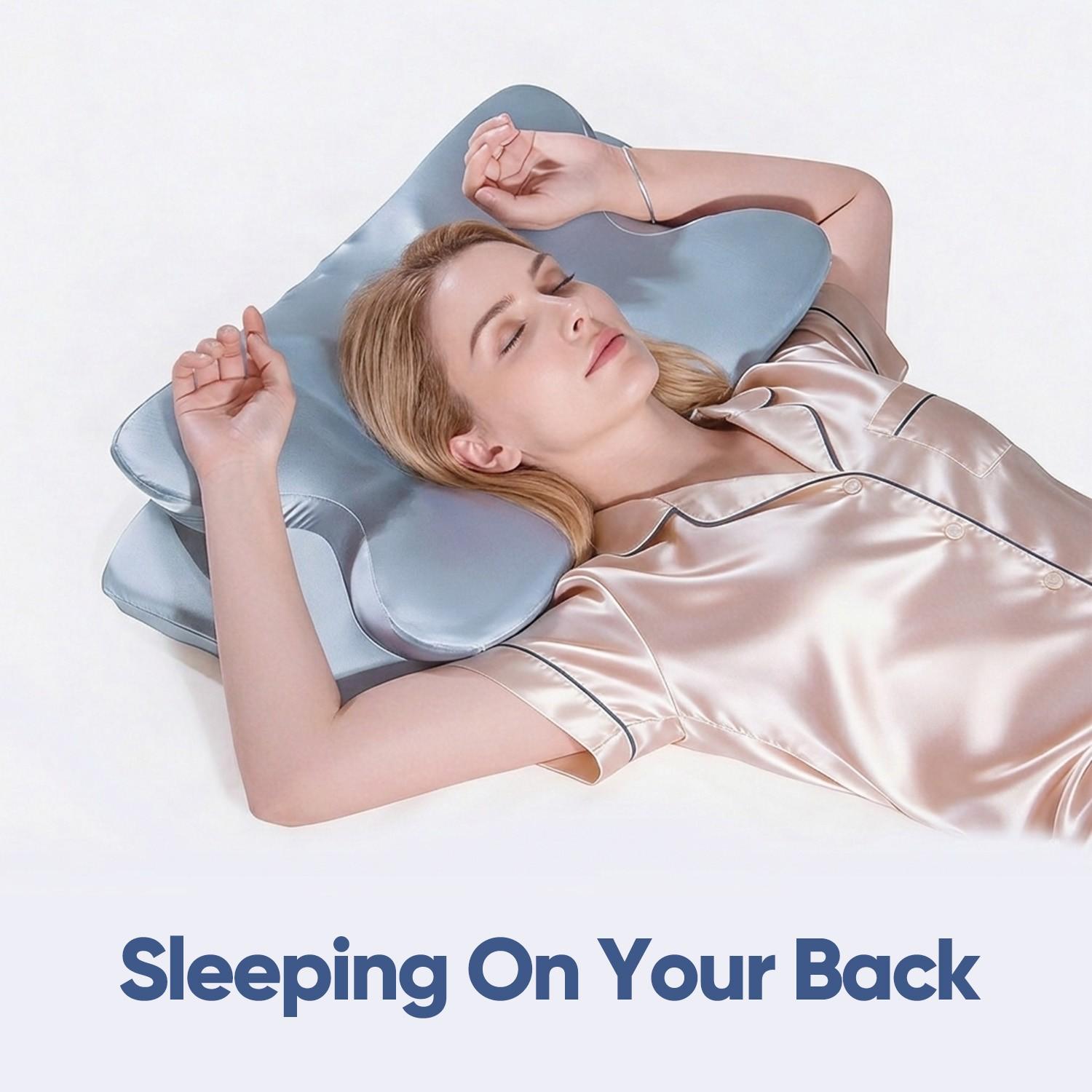 Silk Contour Pillow, Double-Sided Memory Foam Pillow, Contoured Memory Foam, Soft Pillow Surface, Fills Neck Space, Suitable for Side Sleepers, Removable and Breathable Pillowcase, Provides Hand Rest Area for Stomach Sleepers