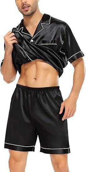 Women's & Men's Matching Satin Pajama Set, Short Sleeve Lounge Wear, Comfortable Couple Nightwear for Valentine's Day, Anniversary, Homewear