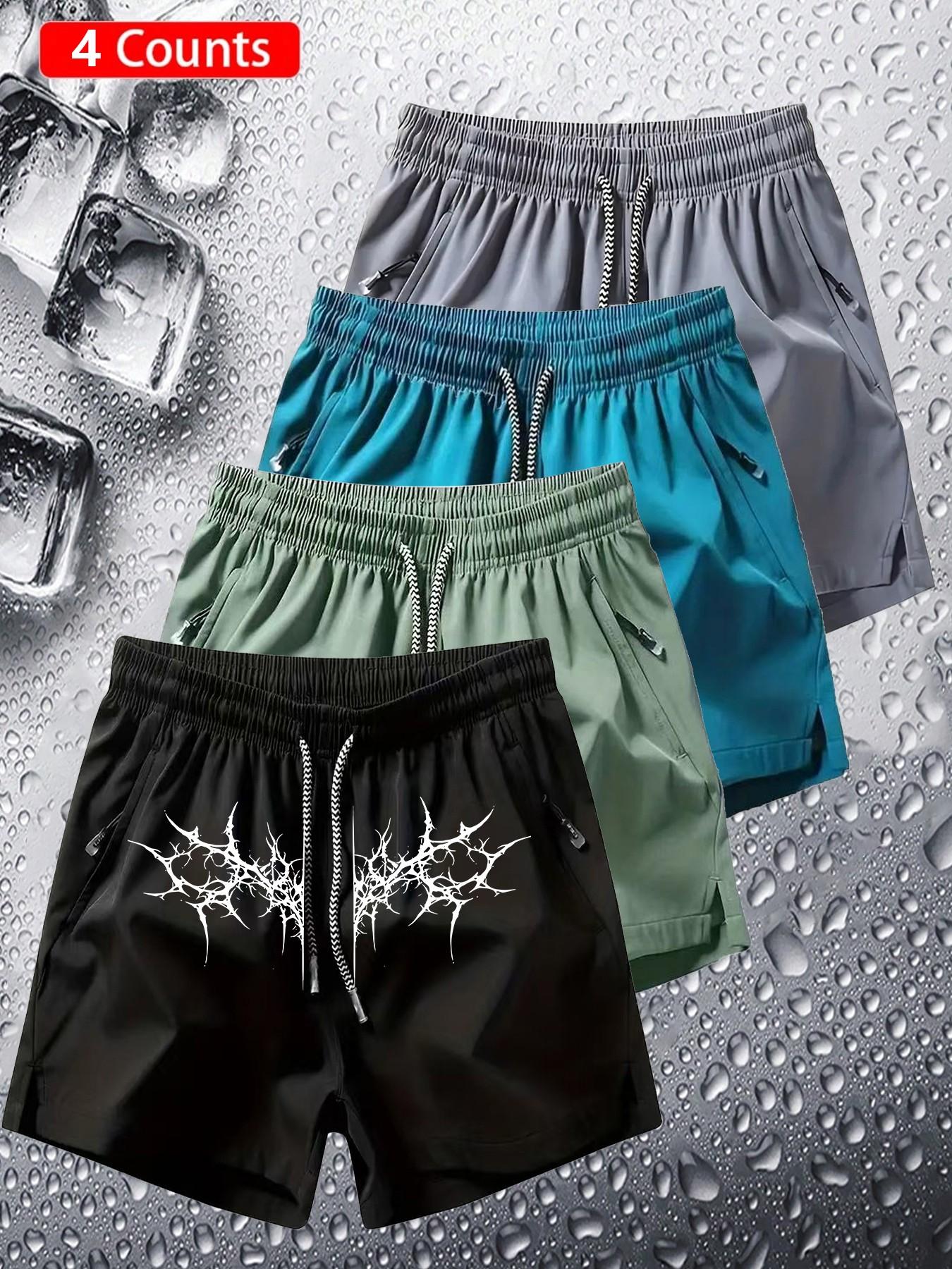 4-Pack Gothic Shorts, Dark Trendy, Unique Enthusiasts, Thorn Totem Print, Quick-Dry Breathable Fabric, Unisex, All Seasons