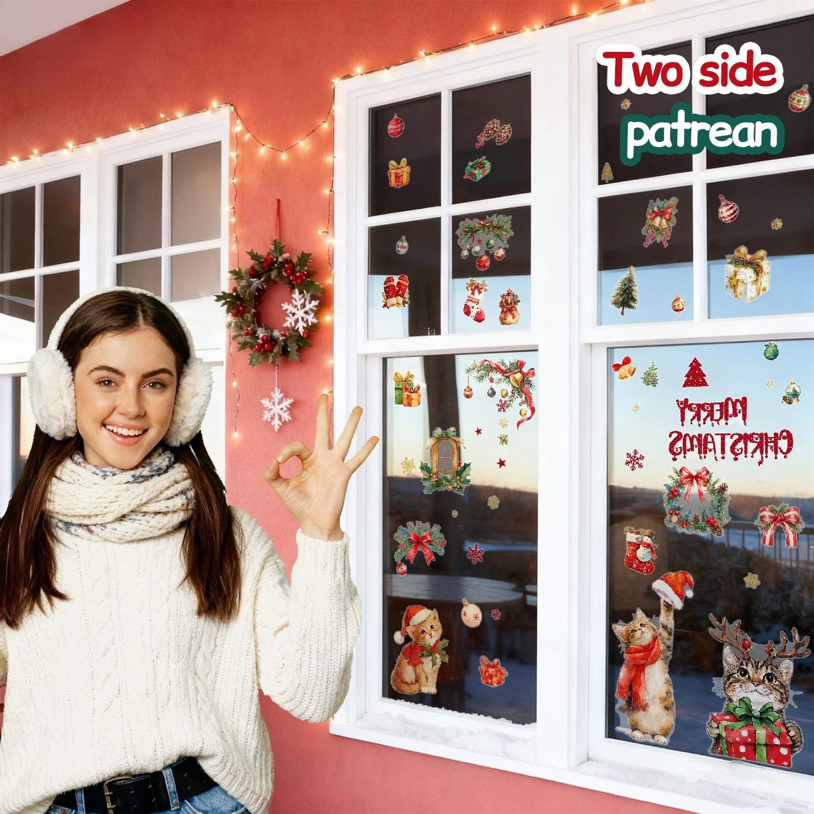Christmas Static Cling Stickers Set, 9 Sheets 11.81x7.87 Inch, Pre-Cut Removable Holiday Window Decorations, No Residue