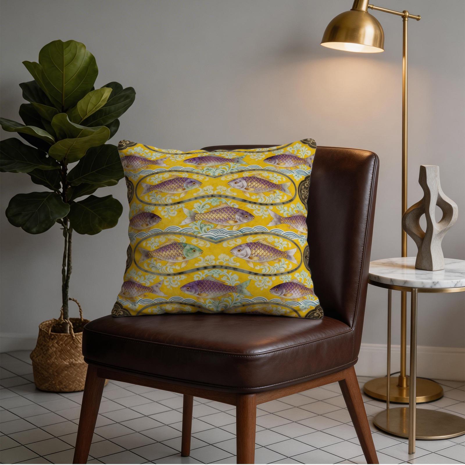 1 Pack 18×18 Inch Koi Fish Printed Throw Pillow with Invisible Zipper, Japanese Style Decorative Cushion for Couch, Sofa, Bed, Living Room and Bedroom, HD Digital Print, Fade-Resistant Soft Pillow