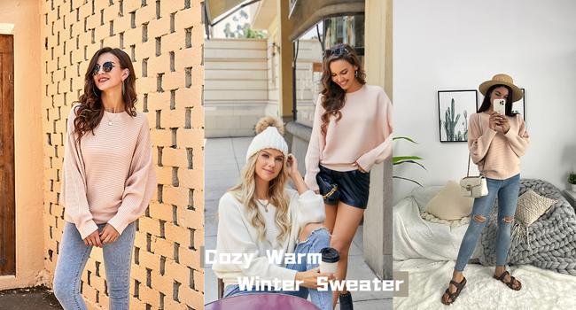 Saodimallsu Womens Oversized Crewneck Sweater Batwing Puff Long Sleeve Cable Slouchy Pullover Jumper Tops Fit Elegant Casual Elastic