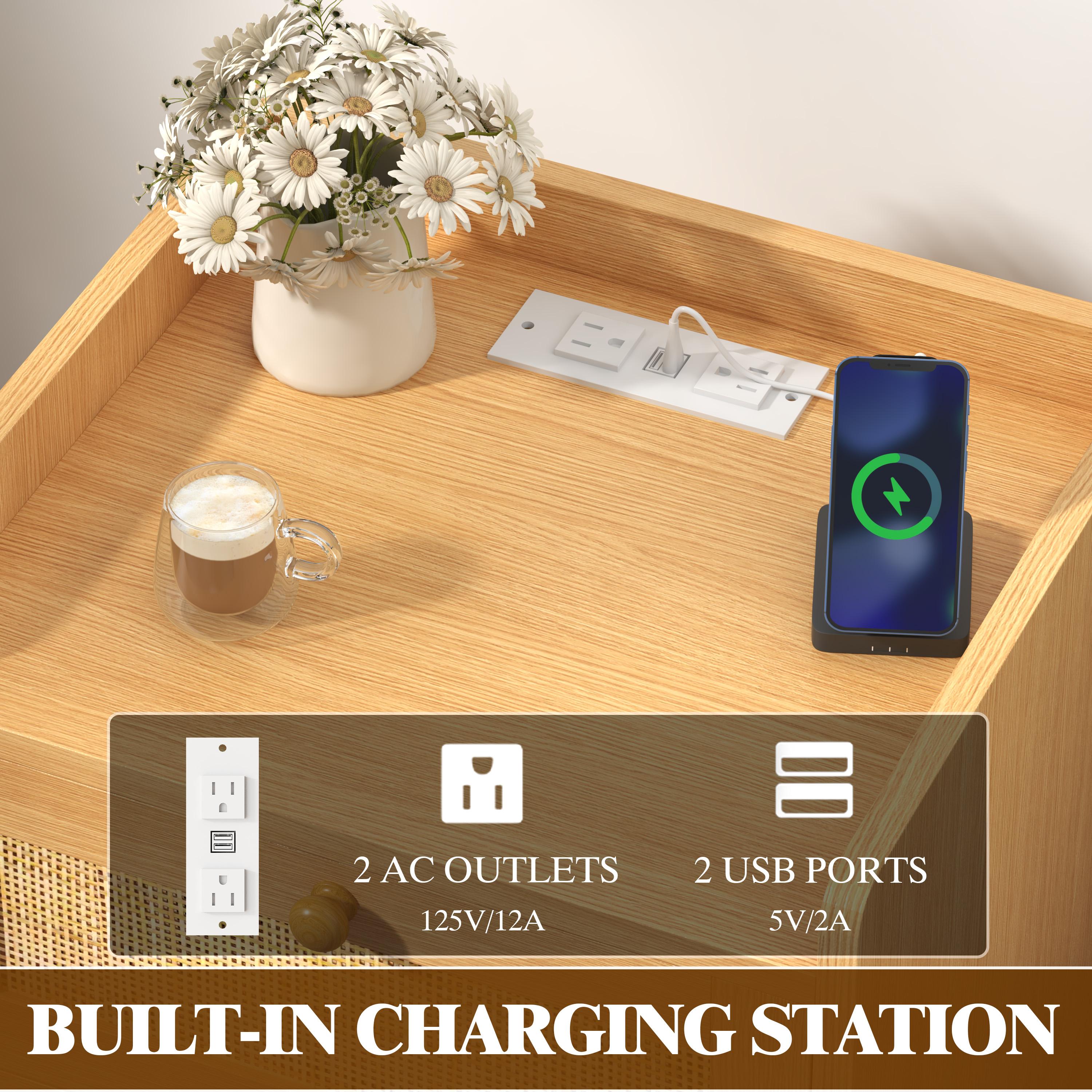 Rattan Nightstand with Charging Station, Rattan Boho End Table with 2 Drawers Bedroom Bedside Side Tables Natural Night Stand for Living Room,Bedroom,Dorm Room Essentials Rattan Nightstand with Charging Station, Rattan Boho End Table with 2 Drawers Bedroom Bedside Side Tables Natural Night Stand for Living Room,Bedroom,Dorm Room Essentials