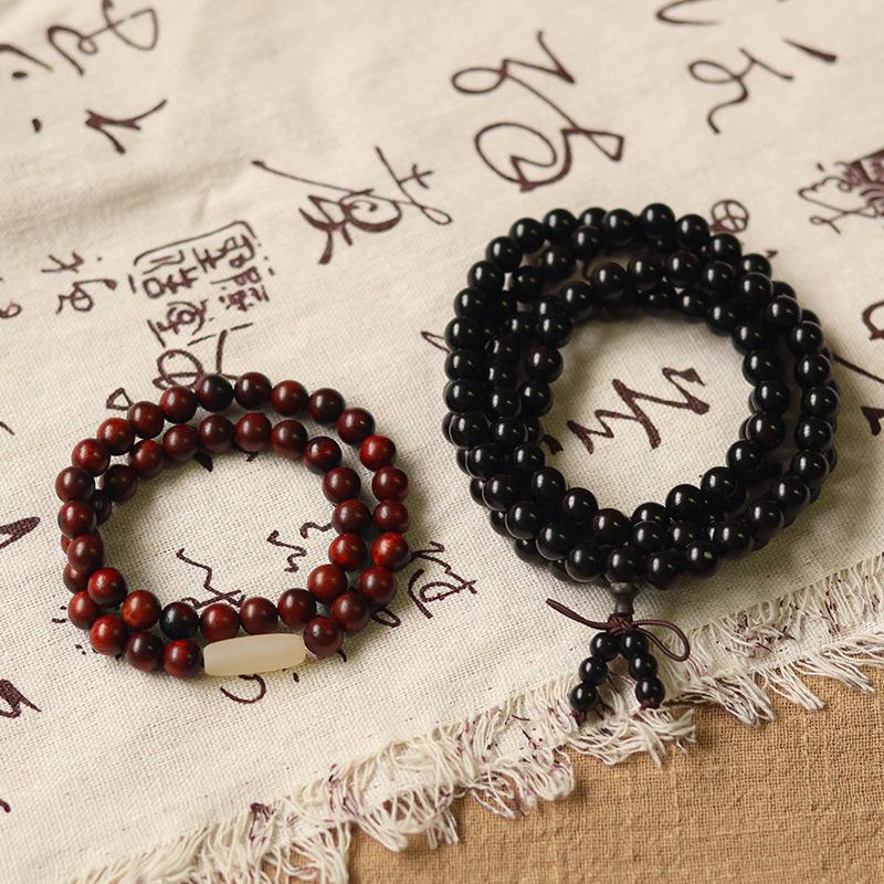 Sandalwood multi-bead stacked bracelets, new Chinese-style multi-ring wooden bracelets, Buddhist bead jewelry for meditation, odor-eliminating fragrant bracelets, collectibles