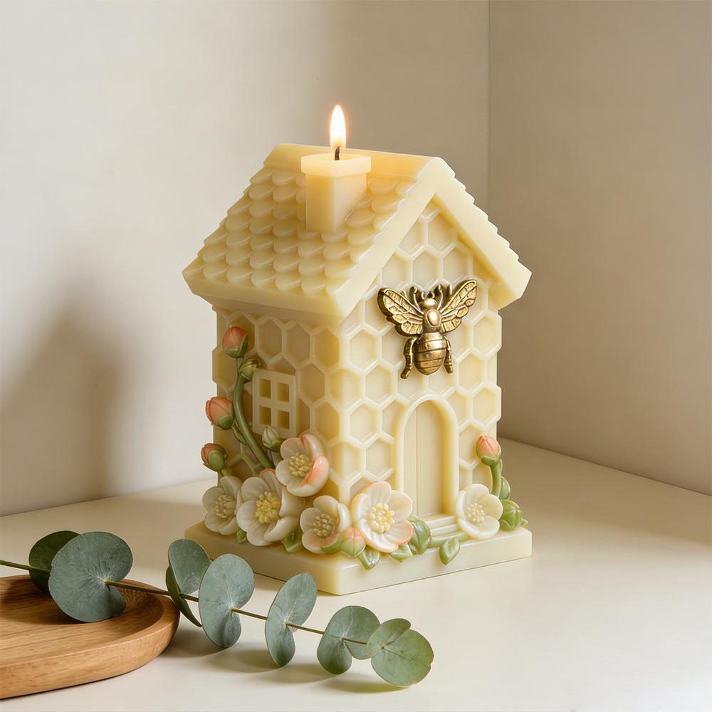 Honeycomb Small House Embossed Flower Candle Mold DIY Honeycomb Hut Shape Multifunctional Aromatherapy Plaster Epoxy Soap Mold Easy To Release Creative Handmade Ornaments