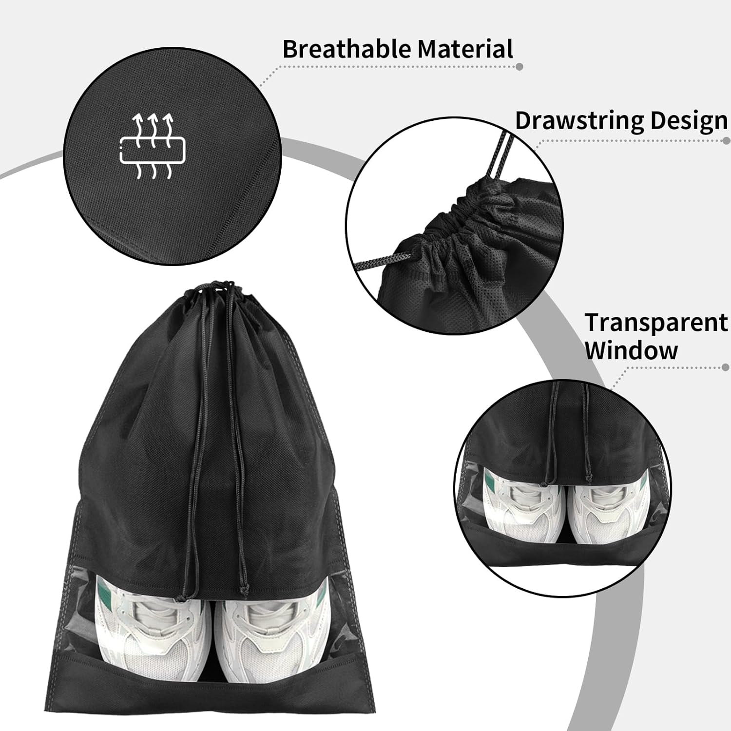 5 Pack Clear Drawstring Shoe Storage Bags, Waterproof Transparent Travel Shoe Pouches 15.7 x 11.8 Inch, Dust-Proof Portable Shoe Organizer Bags for Men Women, Gym, Trips, Luggage Packing, Closet Storage and Daily Shoe Arrangement