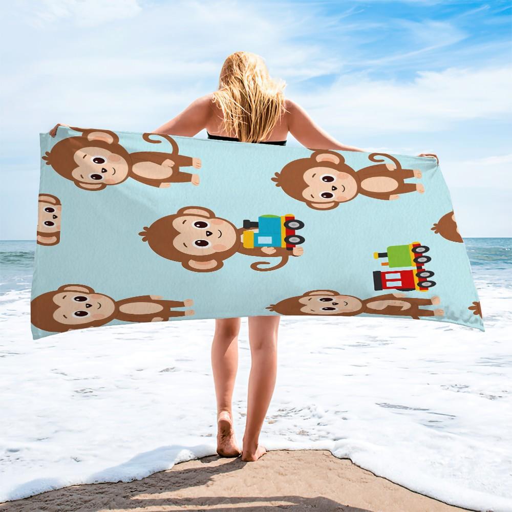 Cute Cartoon Monkey Beach Towel, Train/Easter Egg Monkey Style, Quick Dry Soft Skin-Friendly Absorbent, Sand Free Beach Towel for Pool Camping, Suitable for All People, Ideal Gift Choice