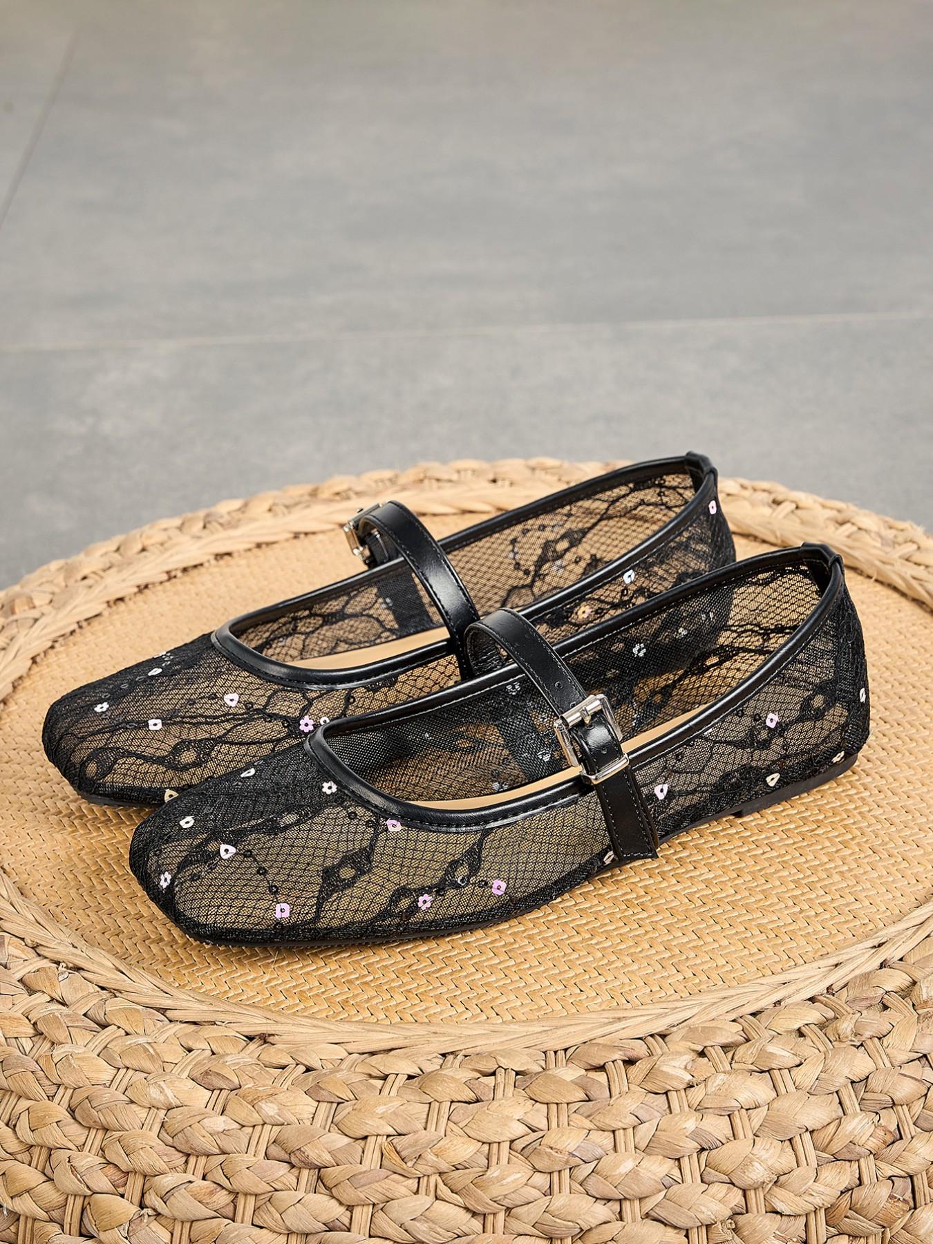Women's Mary Jane Shoes, Summer Breathable Mesh Lace-Up Flats
