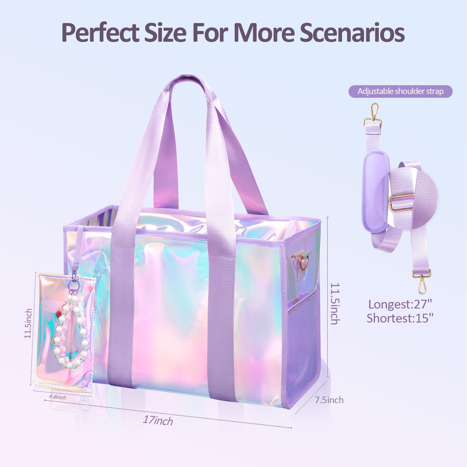 Crawing Beach bag Iridescent 26L Tote Bag Waterproof Clear Bag for Women with Zipper & Phone Pouch Tip-Proof Crossbody Bag Travel Bag Crawing Beach bag Iridescent 26L Tote Bag Waterproof Clear Bag for Women with Zipper & Phone Pouch Tip-Proof Crossbody Bag Travel Bag