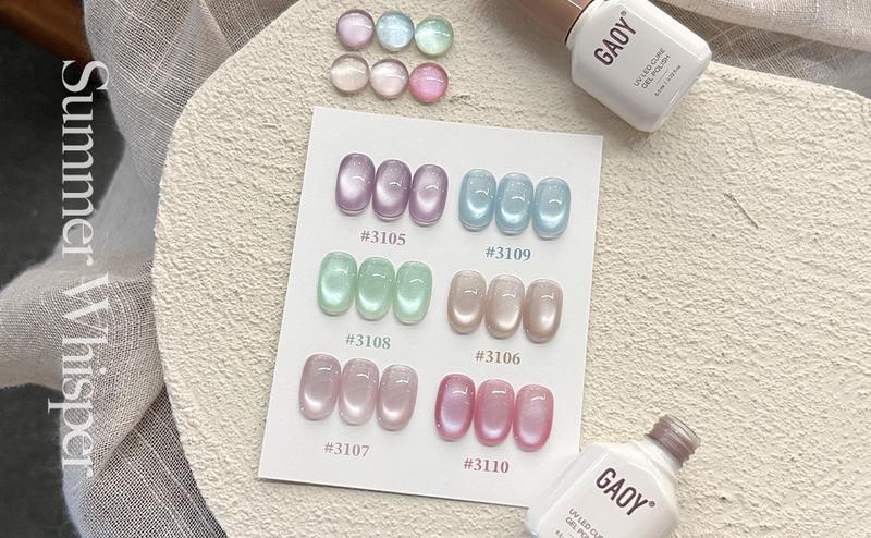 GAOY Summer Whisper Gel Nail Polish Set, 6 Icy Sheer Cat Eye Gel, Crystal Clear Holographic Nail Art for Beach Vacations & Pool Party Glam