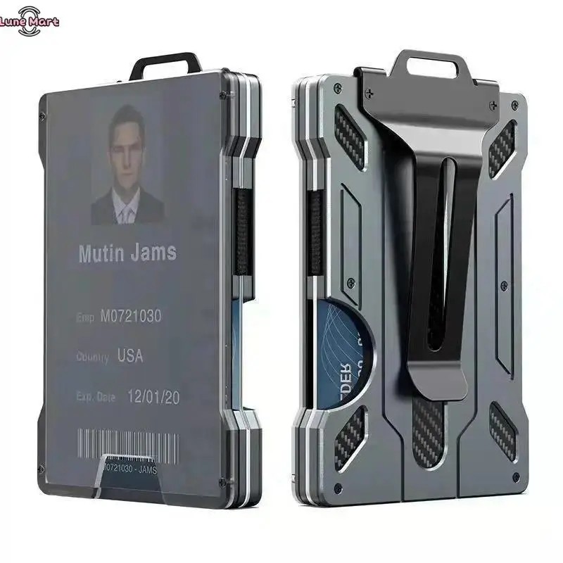 LuneMart Men's Ultimate Tactical Wallet - Slim Aluminum Metal Money Clip, Clear ID Window, Carbon Fiber Accents, RFID Blocking - Ideal for Travel, Everyday Carry - Secure, Organized Card & Cash Storage, Men Wallet