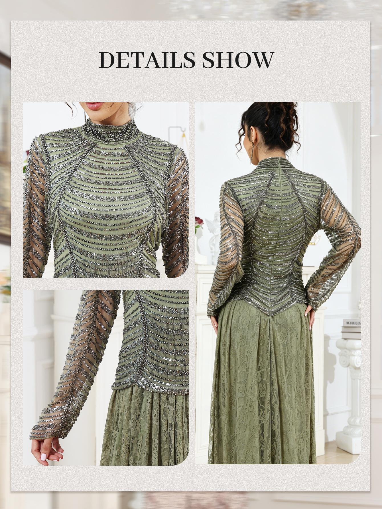Women's Sheer Long Sleeve Maxi Dress, Floral Lace Embellished Elegant Evening Gown, Perfect for Wedding and Graduation, Festival Wear