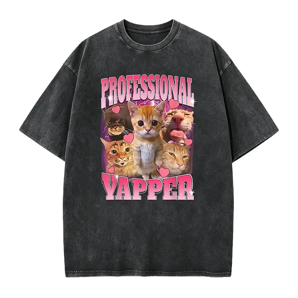 Summer t Shirts Professional Yapper Cat Funny Meme T-Shirt,Unisex Crew neck T-shirt for Men And Women,Casual Summer T-Shirt with Crew Neck,Heavyweight 100% Cotton