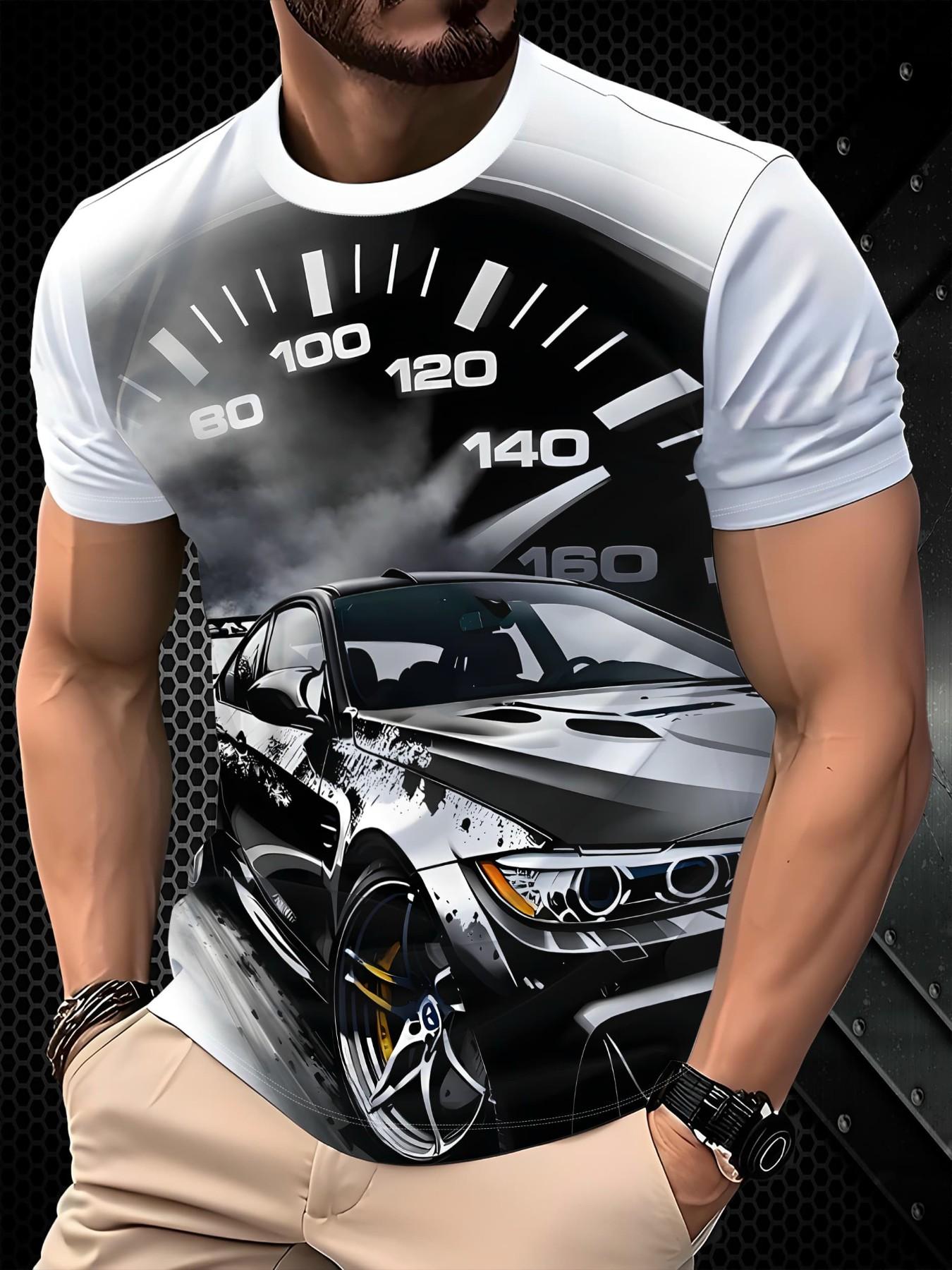 Men's Short Sleeve T-Shirt, Summer New Loose Fit, Racing Print, Street Fashion, Breathable Quick-Dry, Casual Wear, Youth Trendy Style