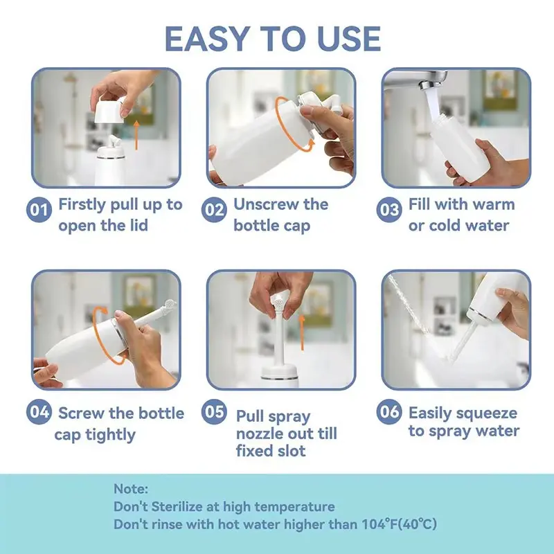 Portable Travel Peri Bottle, Reusable Handheld Bidet Cleaner, Handheld Bidet Sprayer, Adjustable Nozzle, High Pressure Gentle Rinse, for Postnatal, Baby, Feminine Care, Camping
