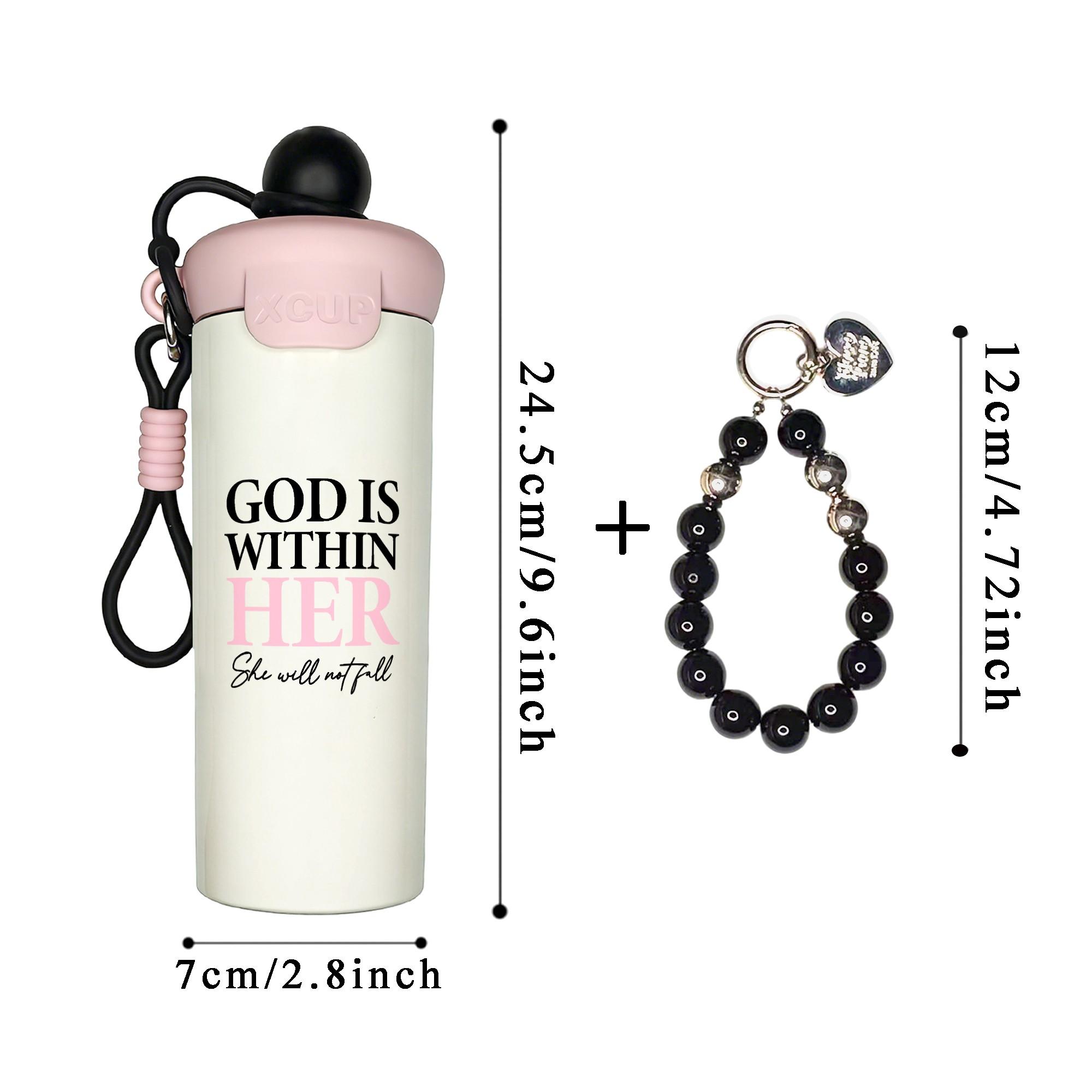 Women's Stainless Steel Mug with Beaded Bracelet & Inspirational Quotes, Leak-Proof Travel Coffee Cup for Daily Use, Leakproof Tumbler