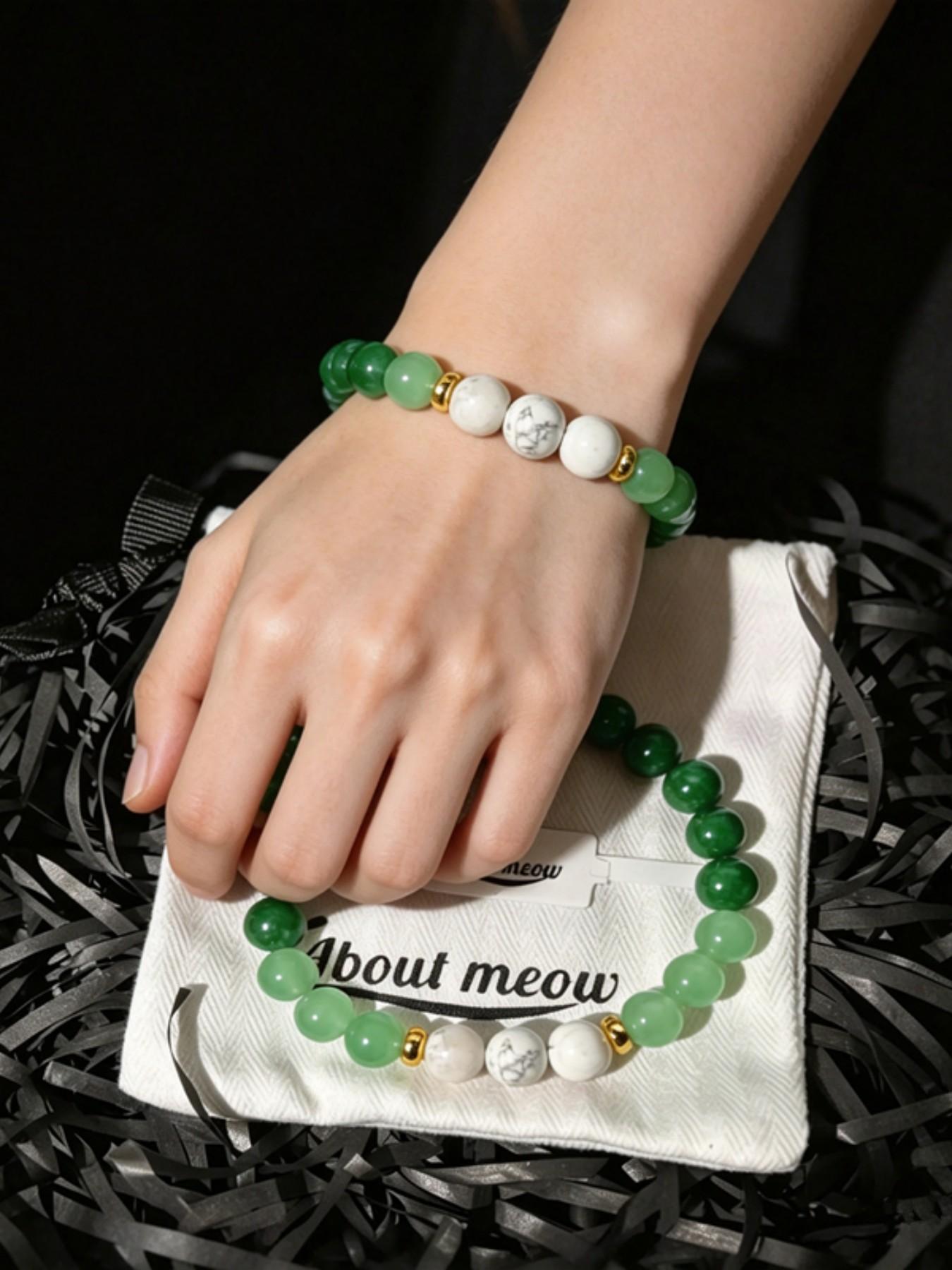 Natural Gemstone Crystal Raw Stone Bead Bracelet, Women's Crystal Bracelet Set, Gift for Girlfriend, About Meow Charging