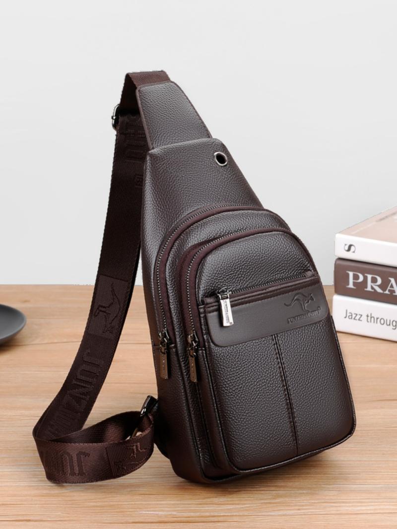 Men's Business Solid Color Sling Bag, Fashionable PU Leather Chest Bag for Daily Used, Casual Trendy Versatile High-quality Daily Commuting Bag