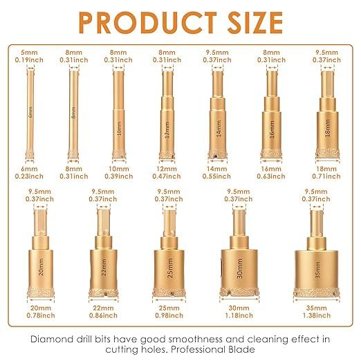 【Black Friday】12pcs 6-35mm Diamond Coated Drill Bits Set Hole Saw Kit Hand Tools for Glass Marble Granite Stone Tile Ceramic Cutting Hardware Industrial Power Tool Accessories