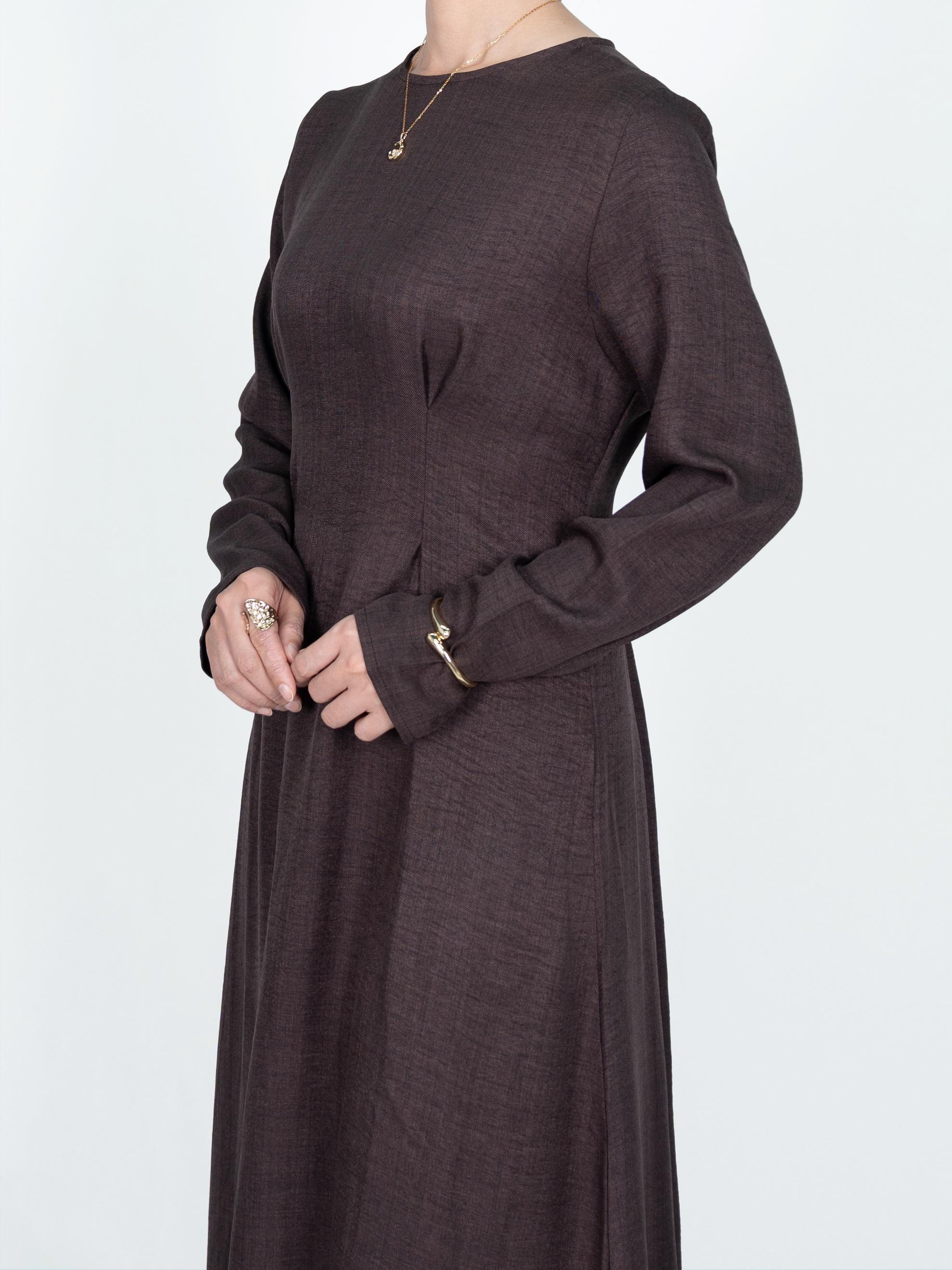 Fashion Elegant Ruched Back Belted Zipper Long Dress, Fitted Modest Solid Color Design, Women's Stylish Evening Wear, Perfect for Parties and Events, Muslim Evening Dress