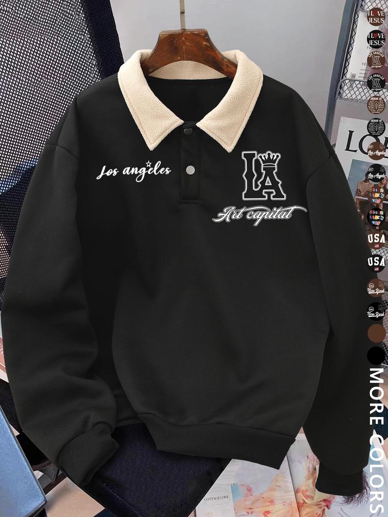 Men's Y2K Autumn Winter Thickened Retro British Style Aesthetic Lamb Wool Collar Polo Shirt, Unisex Casual Fashion, All Seasons Wear